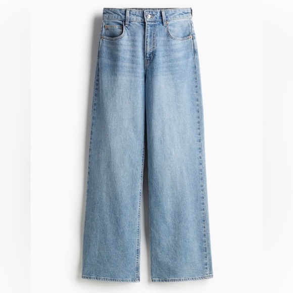 H&M Highrise Wide Leg Cotton Faded Blue Jeans Size 4 - Picture 3 of 14